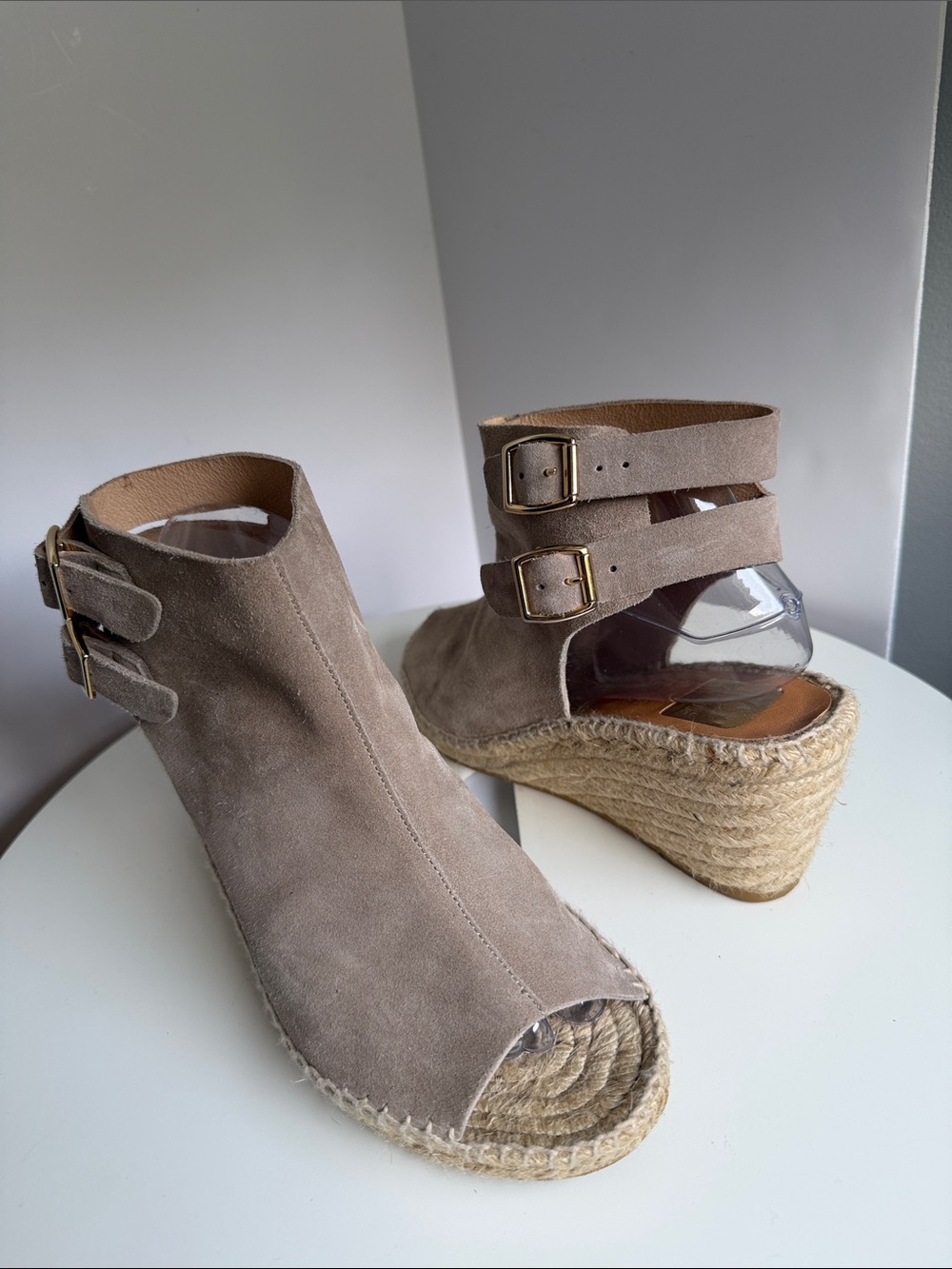 Kanna Taupe Suede Espadrille Wedge Sandals Peep Toe Ankle Strap EU 41 US 9.5